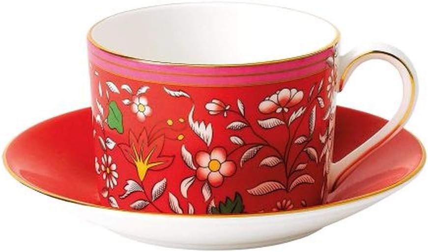 Wedgwood Wonderlust Jewel – Juego de taza de té y platillo, 5 onzas, rojo carmesí