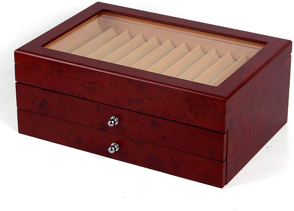CNCEST Caja de madera para bolígrafos, 3 capas, 34 ranuras, caja de almacenamiento de madera roja, caja organizadora de almacenamiento para cajones,