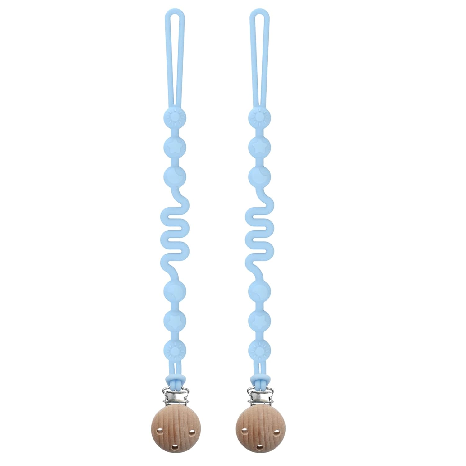 Seposeve Clip de silicona para chupete con resorte ajustable, paquete de 2 clips para chupete para bebés, niños y niñas, correas suaves y flexibles