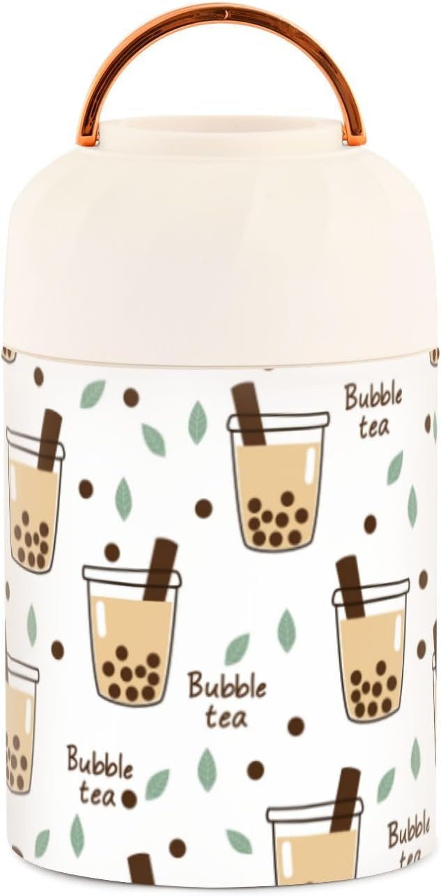 Bubble Milk Tea Cup Green Tea Leaves Kids Womens Insulated Food Jar Container with Spoon 17oz500ml Food Containers For Hot Food Stainless Steel