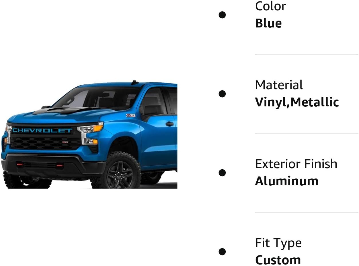 Chevy Silverado 1500 Trail Boss 2022 2023 2024 Kit de calcomanías de superposición de letras para parrilla delantera, color azul glaciar, metálico,