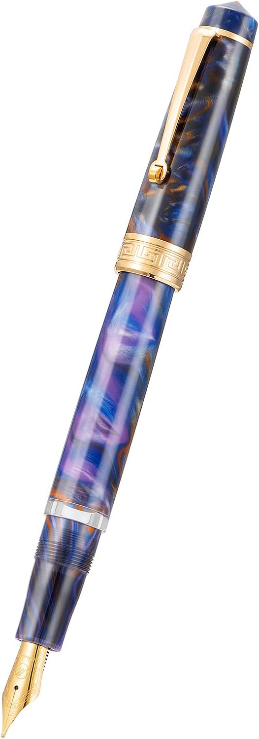 Asvine P20 – Pluma estilográfica de pistón de resina morada, punta media iridio con borde dorado, firma empresarial, colección Smooth Writer con