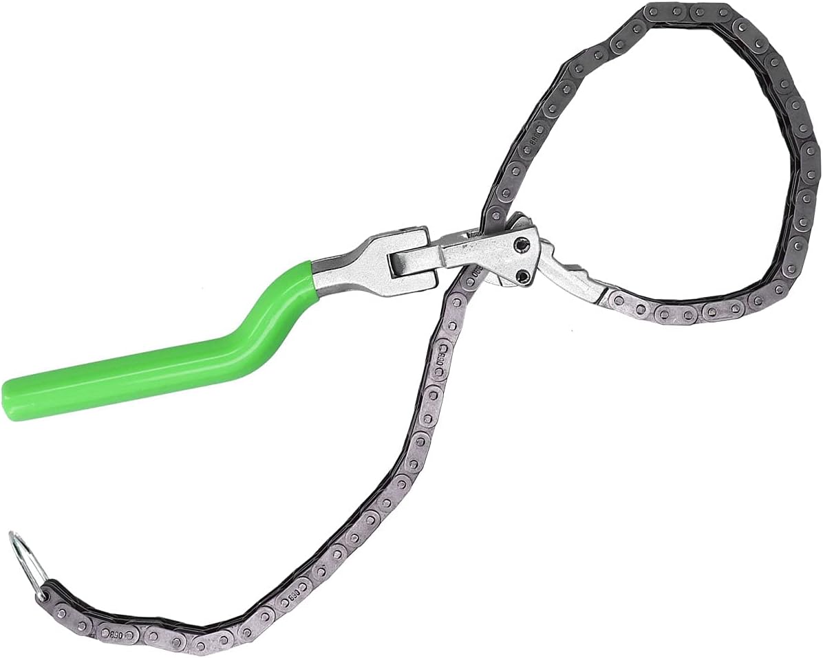 Llave de filtro de aceite tipo cadena, llave de cadena resistente (2.4-7.6 pulgadas) herramienta de reparación de mango largo