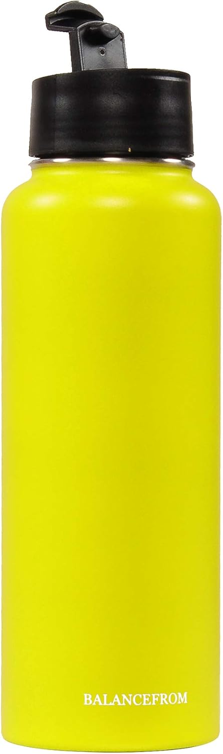 BalanceFrom – Botella de agua de acero inoxidable aislada al vacío, con doble pared, 3 tapas incluidas, boca ancha y estándar, varios colores y