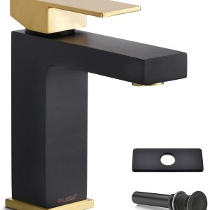 ORLANDO Grifo de baño negro y dorado de un solo agujero, grifo de lavabo de baño de una sola manija para fregadero de baño, grifo de baño de latón ORLANDO Grifo de baño negro y dorado de un solo agujero, grifo de lavabo de baño de una sola manija para fregadero de baño, grifo de baño de latón