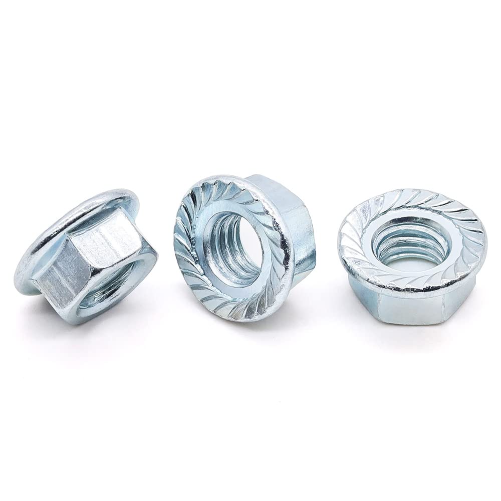 Glvaner – Tuercas hexagonales de brida dentada M10-0.059 in, acero al carbono, acabado chapado en zinc, tuercas hexagonales con cabezal de arandela