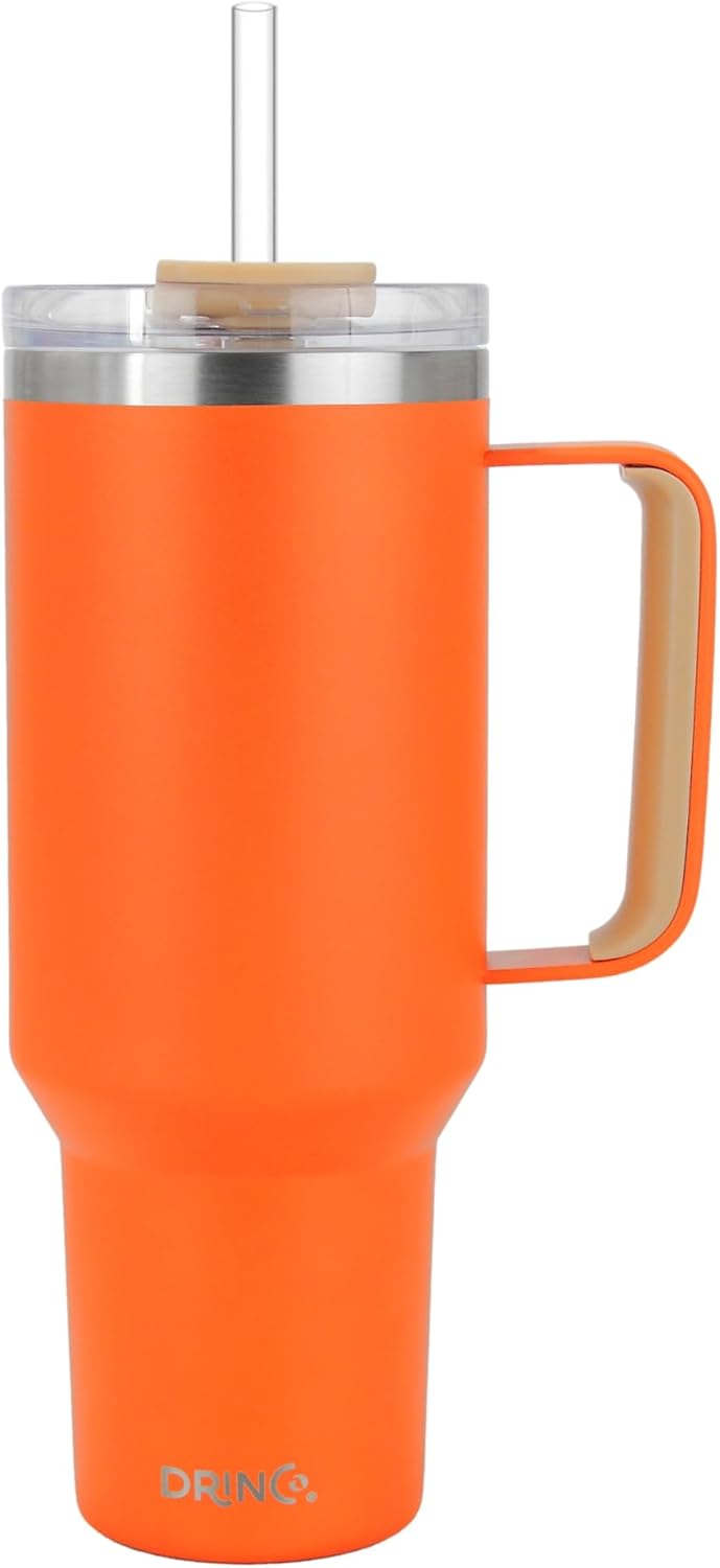 Drinco BigSur – Vaso de 40 onzas y 30 onzas con asa, tapa con pajilla, taza de viaje de acero inoxidable aislada para agua fría y caliente, taza de