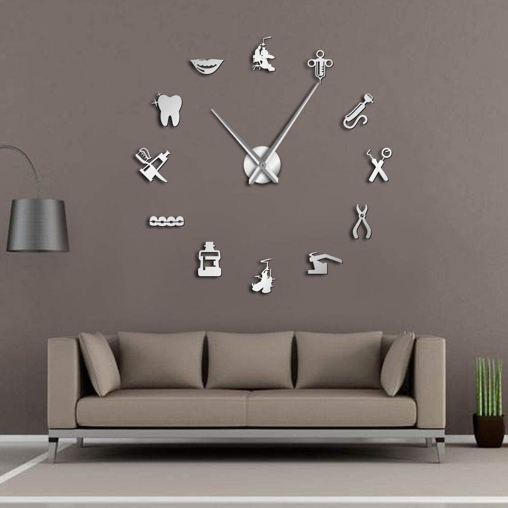 Reloj de pared gigante para dentista y dentista, reloj de pared de gran tamaño, espejo de aguja grande, decoración de oficina, regalo de dentista,
