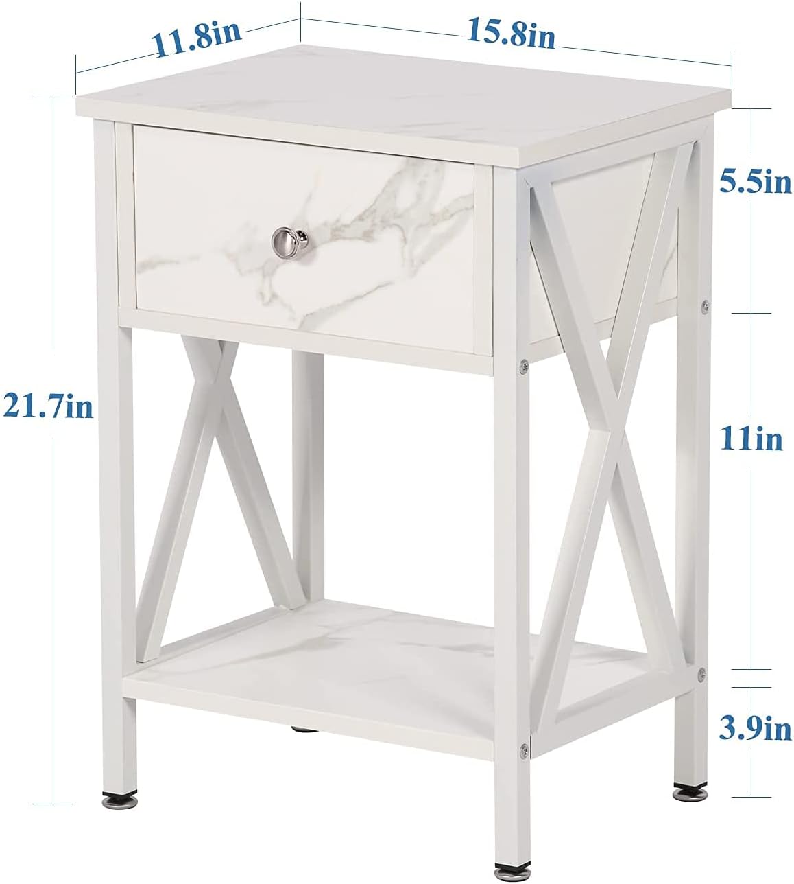 VECELO Mesita de noche, moderna mesita de noche, mesita de noche con cajón y estante de almacenamiento para sala de estar, dormitorio, marco de