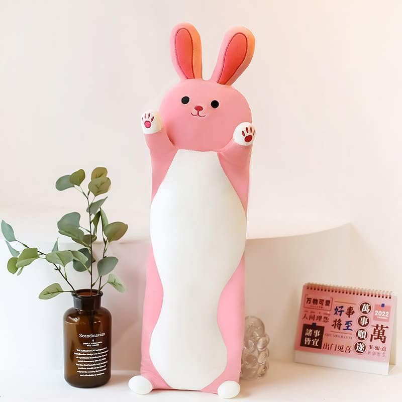Almohada larga de felpa de conejo, juguete largo y suave de peluche de conejo rosa, almohada para abrazar, regalo para niños (conejo rosa, 19.68