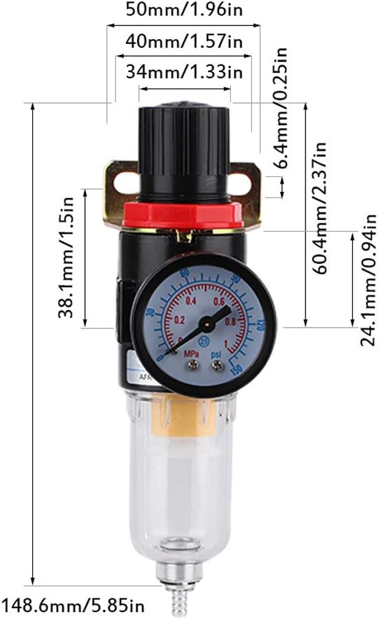 Regulador de presión de aire 14 “Regulador de compresor de aire de presión de agua, trampa de humedad, herramienta limpiadora para sistema de