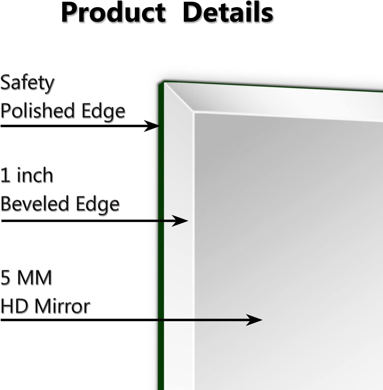 Umzodo Espejo de pared rectangular sin marco de 24 x 36 pulgadas con borde biselado de 1 pulgada para tocador de baño