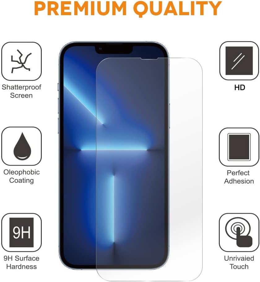 Diamond Shield compatible con iPhone 13 Pro Max, protector de pantalla de vidrio templado y protector de lente de cámara (paquete de 2), dureza 9H,