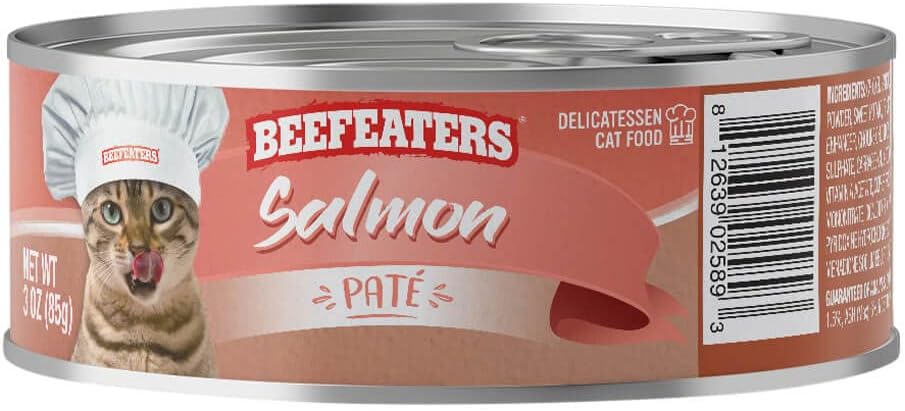 Beefeaters Comida húmeda de paté de salmón para gatos, 3 onzas, 24 unidades