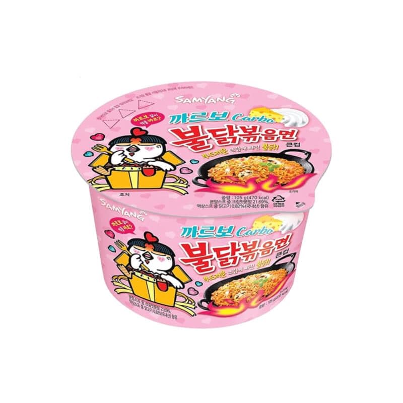 SAMYANG – Tazón grande de ramen con sabor a pollo Carbo Buldak. Fideos instantáneos coreanos. Ramen cremoso de carbonara, 3.7 onzas (paquete de 4)