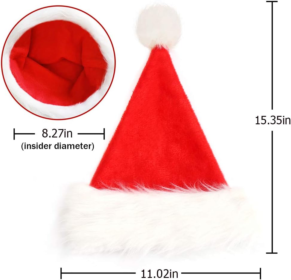CCINEE Sombrero de Papá Noel para niños, sombreros de Papá Noel de Navidad, sombrero rojo de felpa para decoración del hogar, suministros de fiesta,