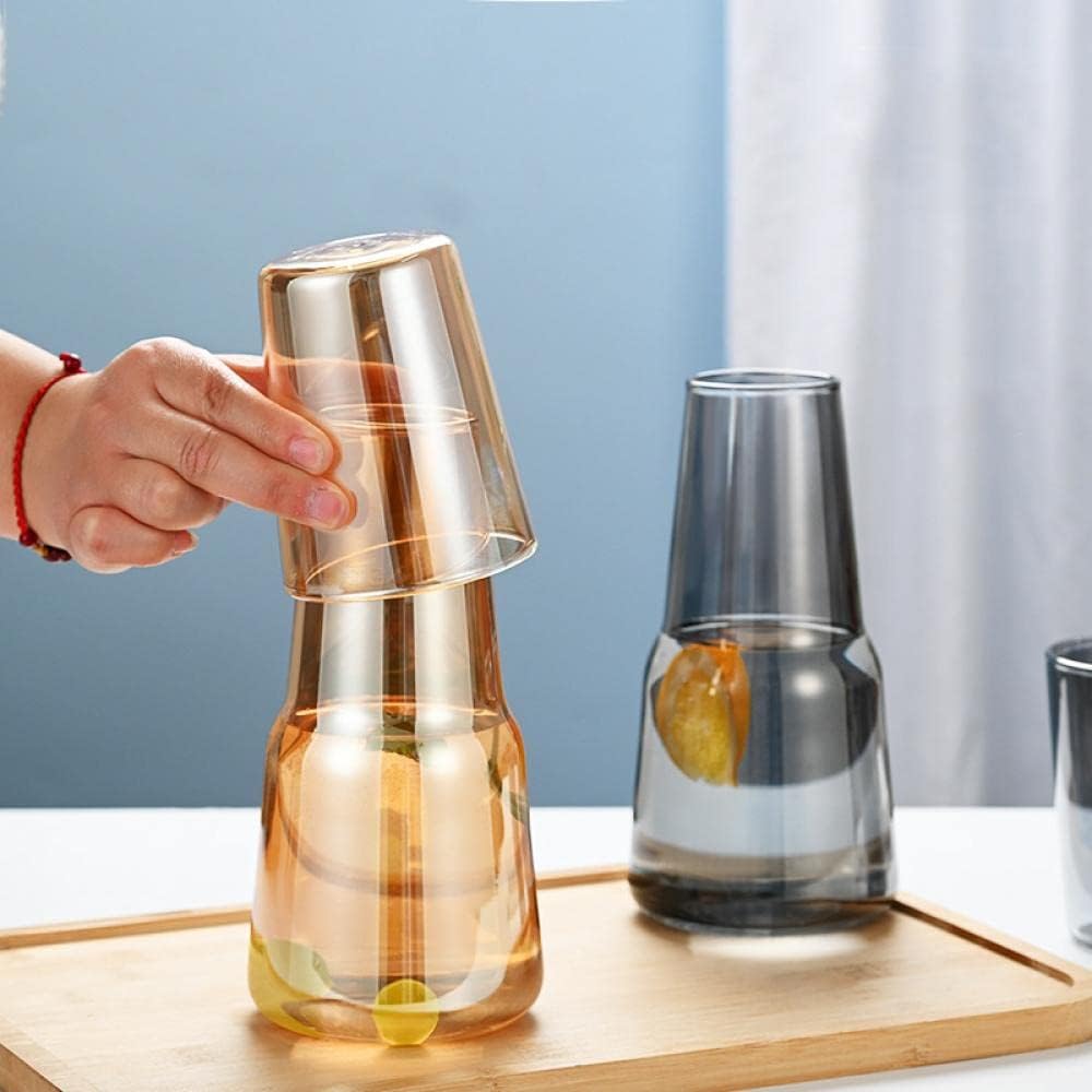 Sizikato Jarra de agua de vidrio de borosilicato ámbar de 26 onzas con vaso de cristal.