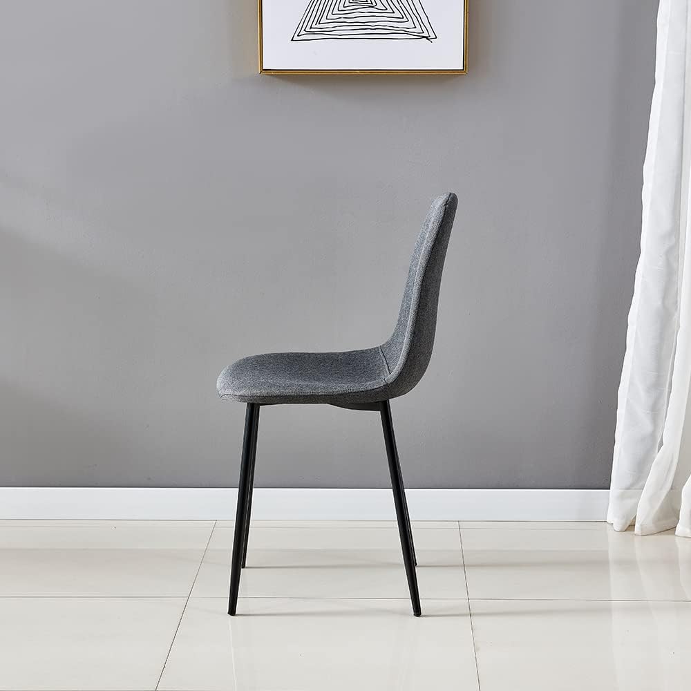 IDS Home Juego de 4 sillas de comedor, sillas auxiliares de tela moderna de mediados de siglo, respaldo curvado tapizado sin brazos con patas de
