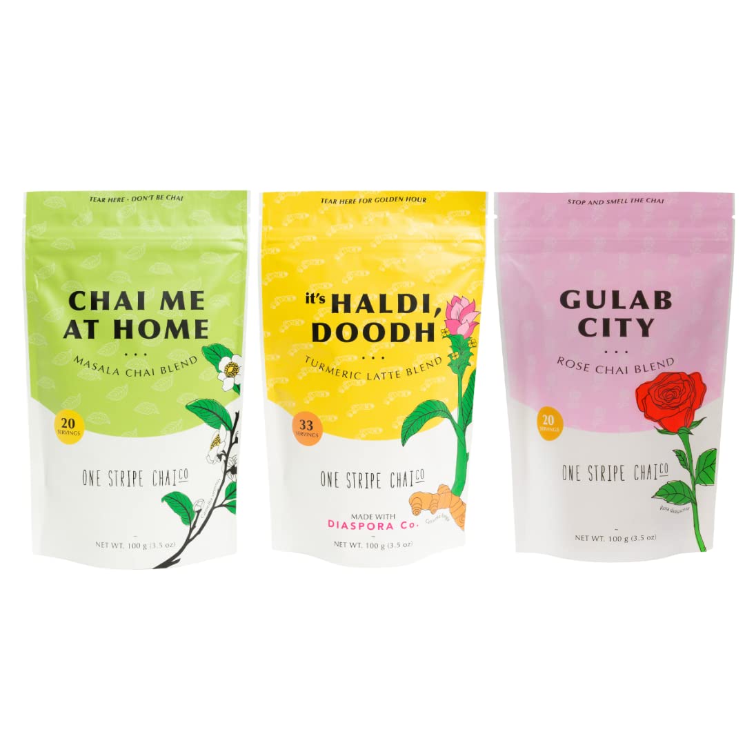 One Stripe Chai  Paquete de trío  Masala Chai + Latte de cúrcuma + Rose Chai