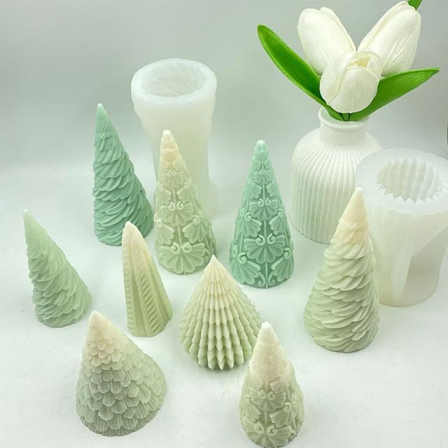 2 moldes para velas de árbol de Navidad, hecho a mano, molde de adorno para velas de cera, jabón, manualidades, pastel, chocolate, decoración del