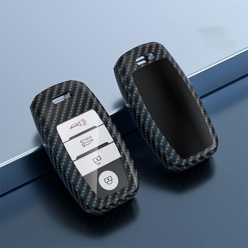 ontto Funda para llavero Kia, diseño de carbono, para accesorios Forte Koup Optima Rio, funda de metal para llaves de Sedona Sorento sin llave,