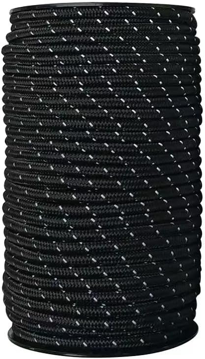 Cuerda de paracaídas al aire libre de 164.0 ft, cuerda reflectante más fuerte, cuerda de supervivencia, cuerda para tienda de campaña (negro)