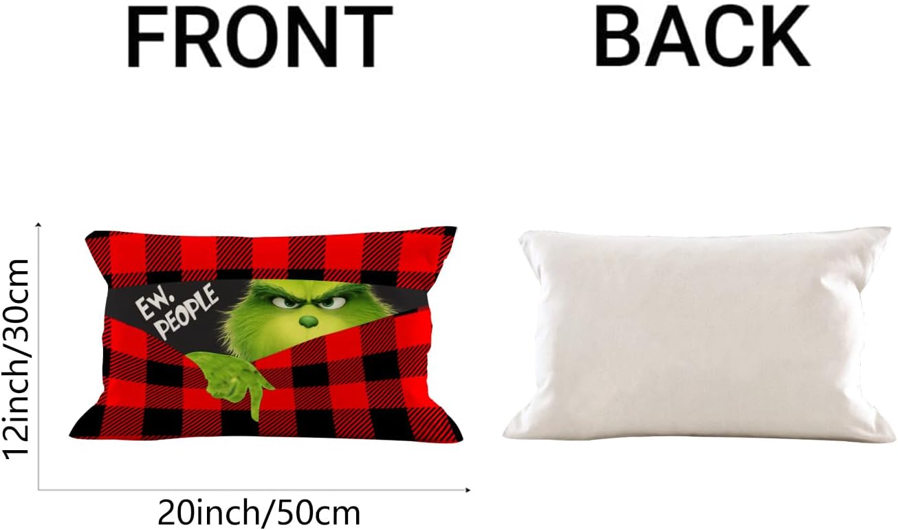 Funda de almohada de Navidad de 12 x 20 pulgadas, decoración navideña de búfalo rojo, funda de cojín rectangular para cama, silla, sofá