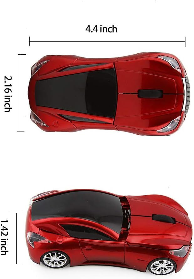 Ratón inalámbrico de coche deportivo de escritorio Ordenador portátil Ratón óptico Ratones AAA Batería Nano USB 2.4GHz Gaming Mouse (rojo)