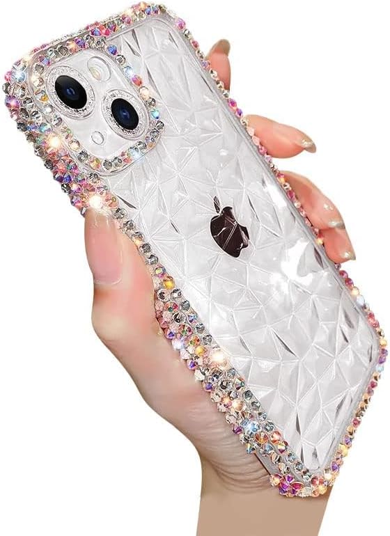 Casechics Funda compatible con iPhone, funda de lujo con purpurina y diamantes brillantes, protección para lente de cámara, transparente, suave, a