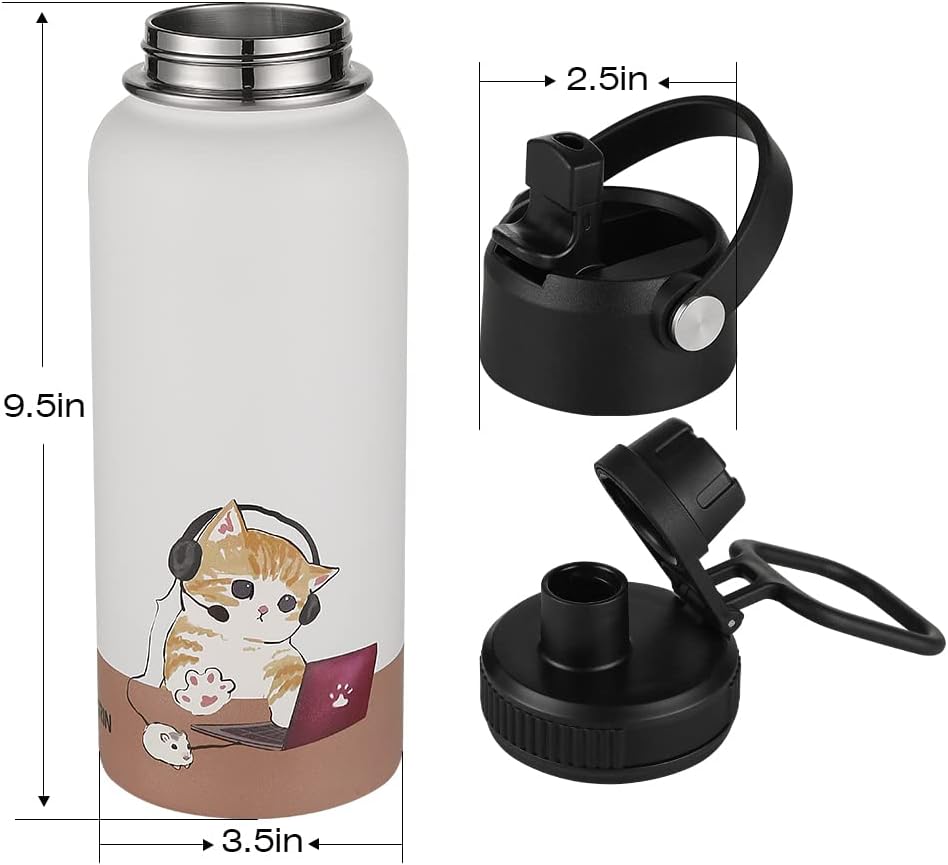 Funkrin Botella de agua aislada con tapa de popote y tapa de boquilla, taza de viaje personalizada de acero inoxidable al vacío de 32 onzas, a