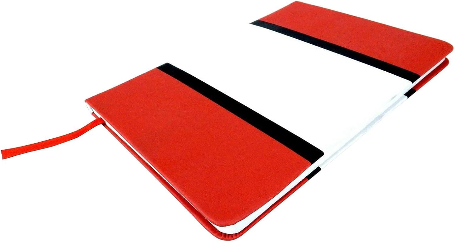 Sweda Cuaderno de tapa dura de alta calidad, elegante diseño rojo y blanco, 80 páginas rayadas, cierre elástico, bolsillo para documentos, elegante