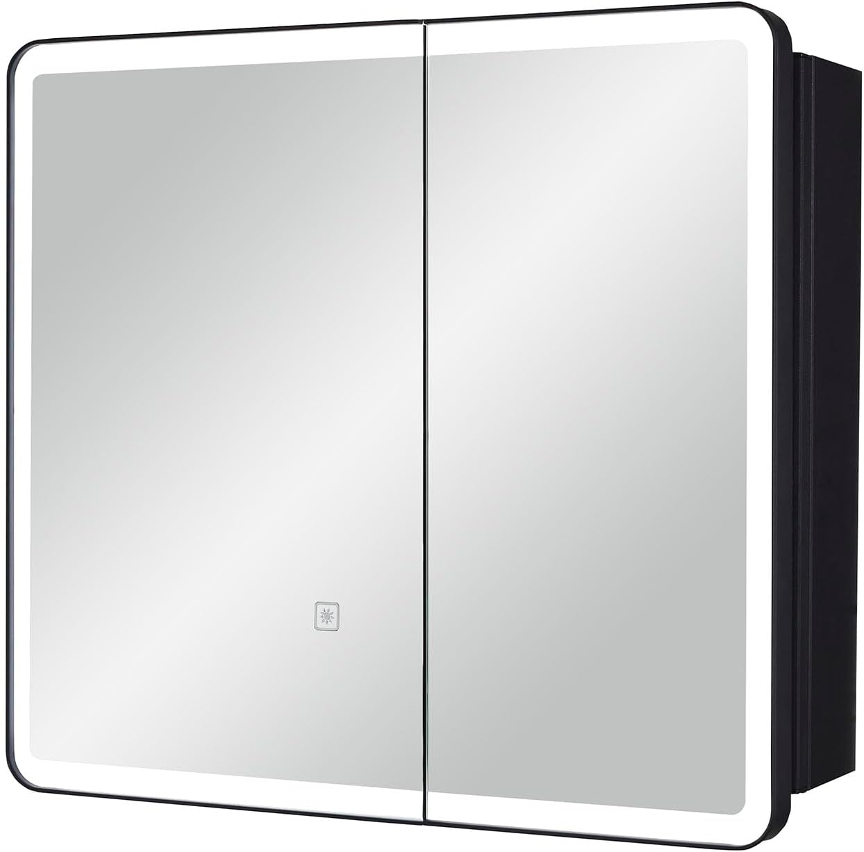 IDYLLOR Botiquín LED para baño con puerta de espejo con marco de esquina redonda, 22 x 20 pulgadas, empotrado o montaje en superficie, con estantes