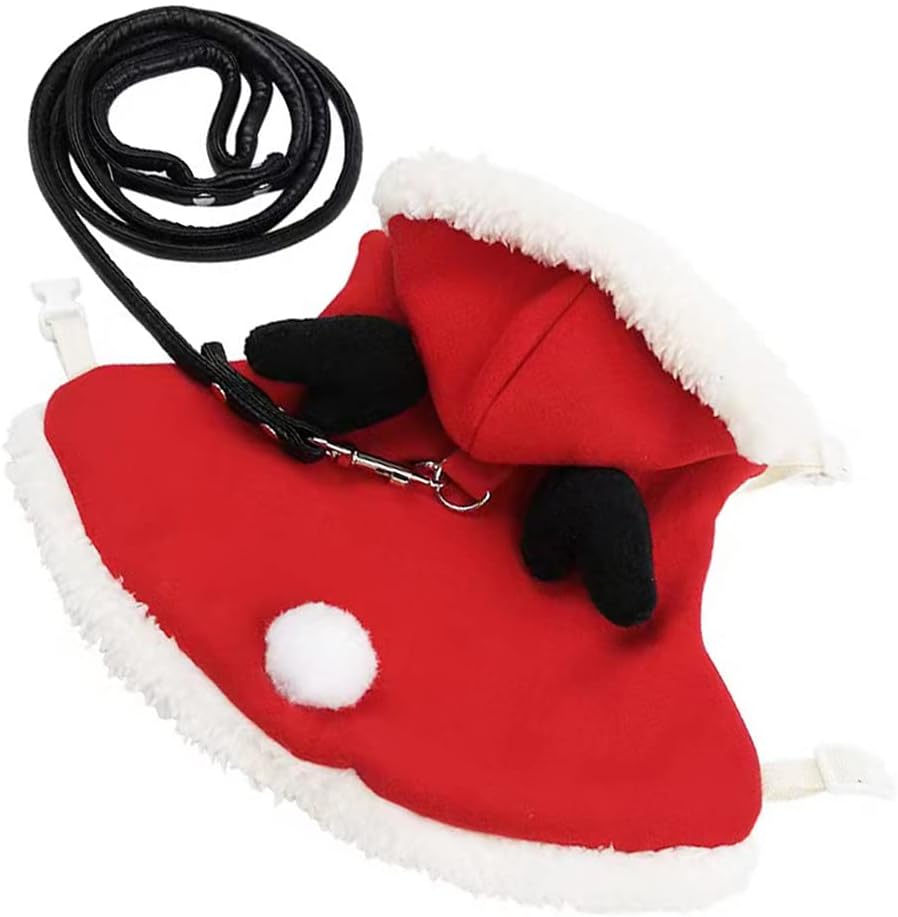 Disfraz de Navidad de animales pequeños para conejo, gatito, alce, capa con cuernos de ciervo, ropa de conejo con correa de conejo, traje de