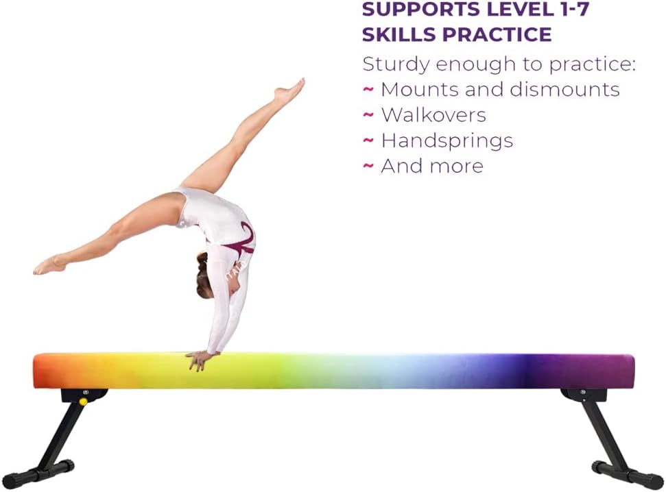 Haz de equilibrio de gimnasia ajustable y plegable de 8 pies, equipo de gimnasio en casa, fácil montaje y almacenamiento, no requiere herramientas,