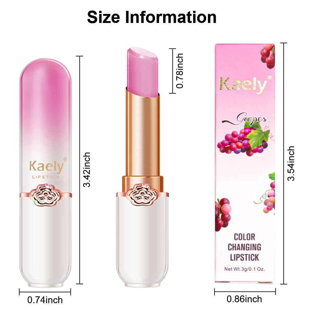 Kaely Bálsamo labial teñido de uva, juego de maquillaje que cambia de color de lápiz labial PH, brillo de tinte de labios rosa claro, labios