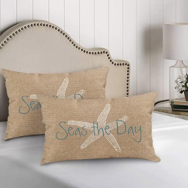Britimes Funda de almohada decorativa de lona con diseño de estrella de mar vintage de mar, decoración del hogar, rectangular, tamaño Queen, 20 x 30