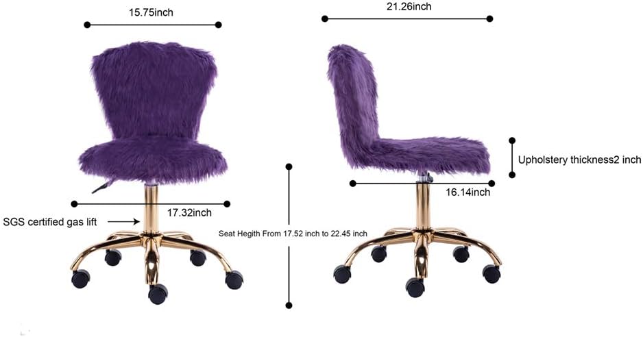 GIA Silla de tocador pequeña giratoria ajustable con respaldo medio con piel sintética, color morado