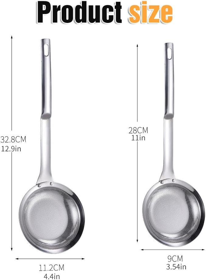 Colador de acero inoxidable de malla fina, colador de malla fina de acero inoxidable 2024 para filtro de aceite, desnatar grasa y espuma, cuchara