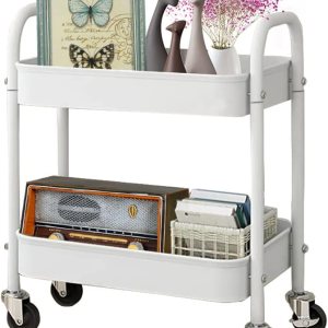 Melody House Carrito de almacenamiento de 2 niveles totalmente metálico, carrito de almacenamiento con asa y ruedas de bloqueo, carrito de cocina, Melody House Carrito de almacenamiento de 2 niveles totalmente metálico, carrito de almacenamiento con asa y ruedas de bloqueo, carrito de cocina,