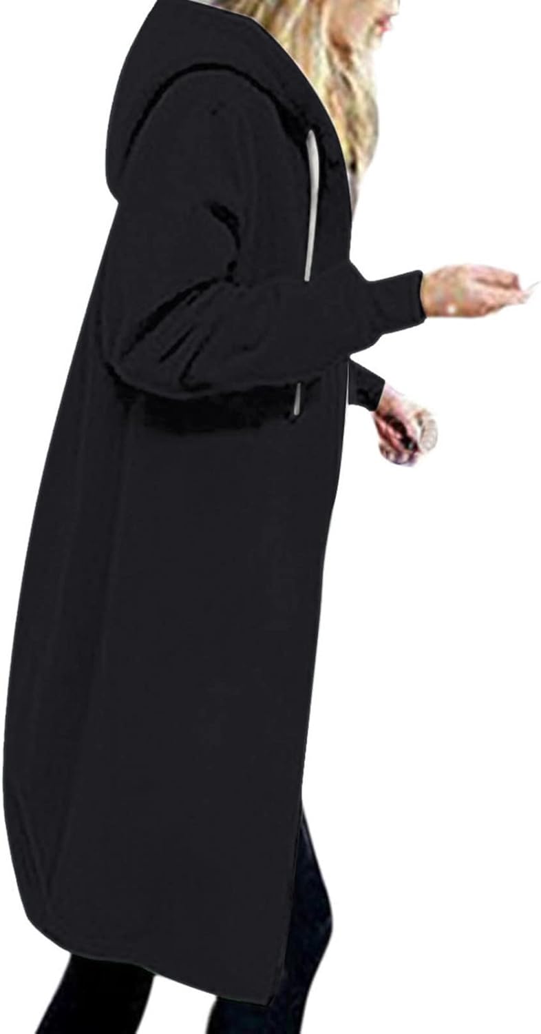 Sudaderas con capucha para mujer, con cremallera, hasta la rodilla, a la moda, casuales, de manga larga, cómodas, para otoño, con bolsillo