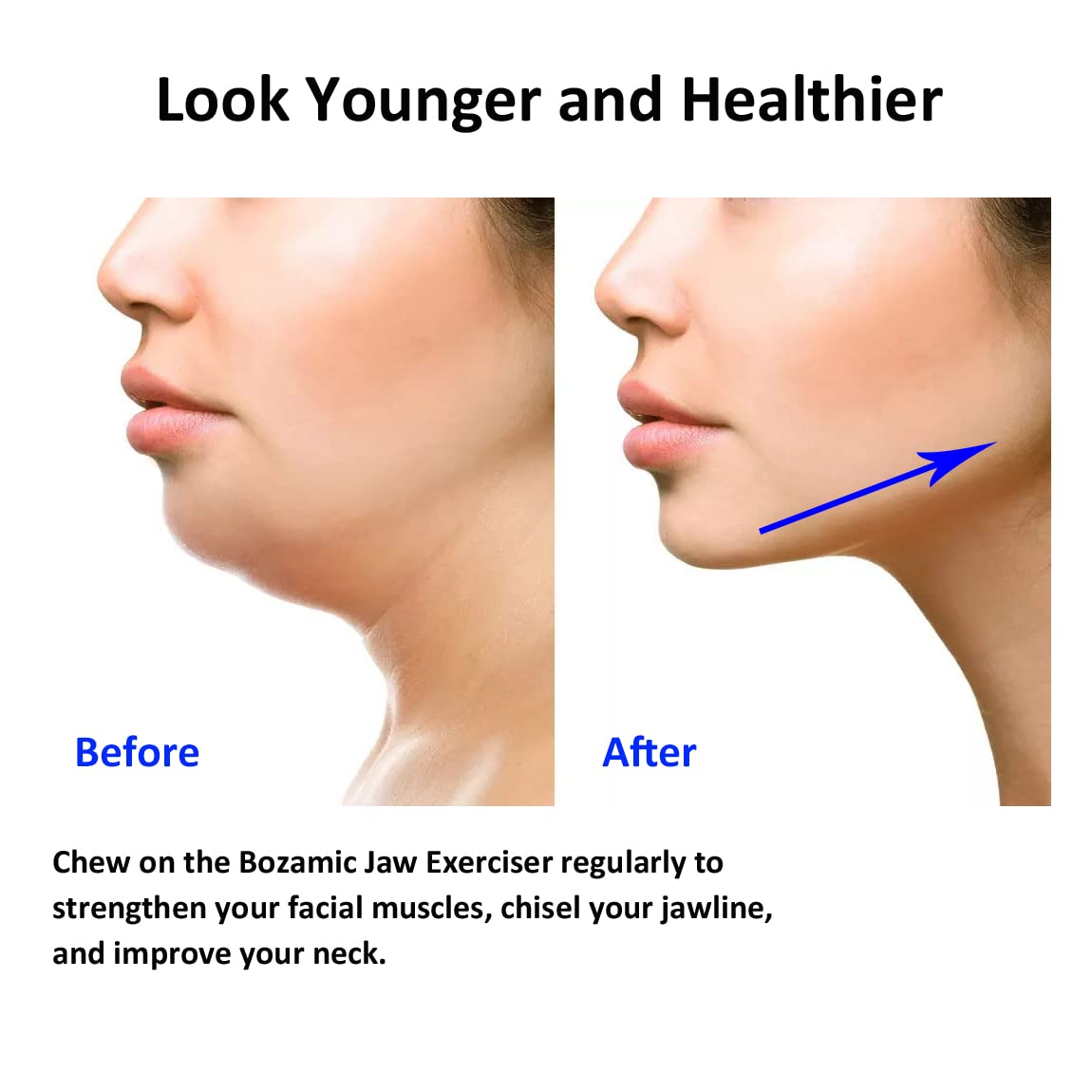 Bozamic Ejercitador de mandíbula mejorado, antiasfixia, de silicona, para mujeres y hombres, perfecto para usuarios principiantes y avanzados,