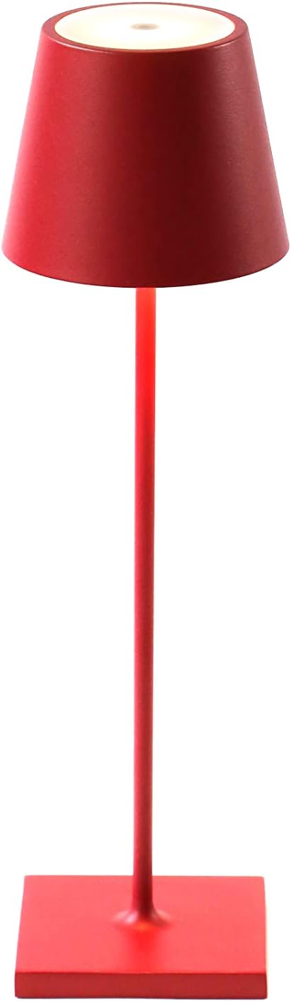 Zafferano Poldina Pro – Lámpara de mesa (rojo rubí) de encendidoapagado, regulable táctil, inalámbrica, interiorexterior, LED, base de carga de