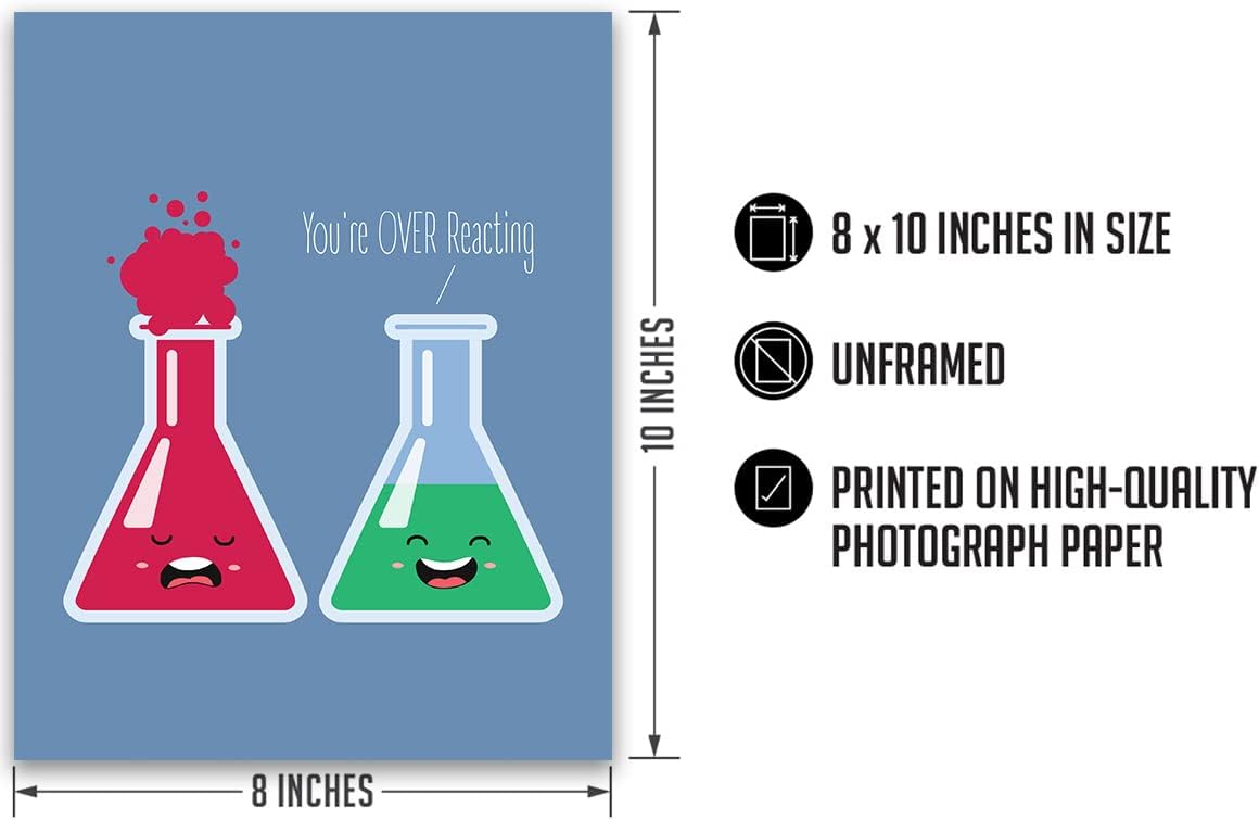 Govivo You’re OVER Reacting – Decoración de pared de juego de palabras de ciencia  Divertido arte de química para el aula de escuela secundaria