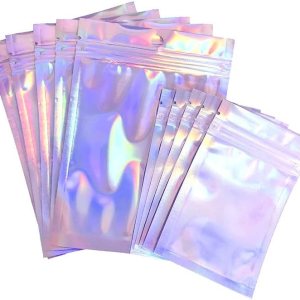 Bolsas reutilizables con cierre de cremallera, 100 bolsas holográficas de doble cara, a prueba de olores, bolsas de papel de aluminio (holográficas, Bolsas reutilizables con cierre de cremallera, 100 bolsas holográficas de doble cara, a prueba de olores, bolsas de papel de aluminio (holográficas,