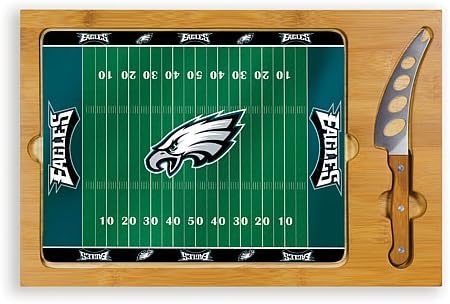 PICNIC TIME NFL Football Field Icon Glass Top Cutting Board & Knife Set, (Parawood & Bamboo)