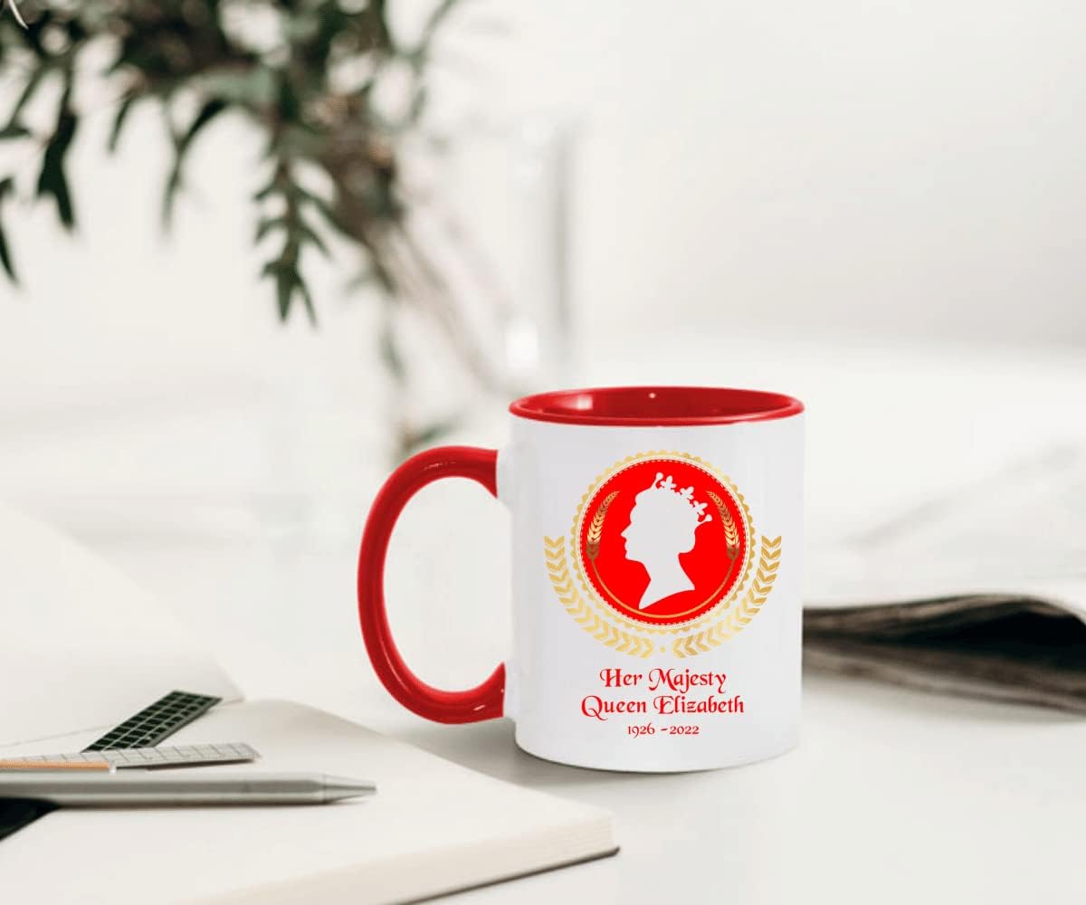 Taza de la reina Isabel, Reina Isabel II, taza con corona de laurel de camafeo rojo, taza de conmemoración, taza de conmemoración, taza de