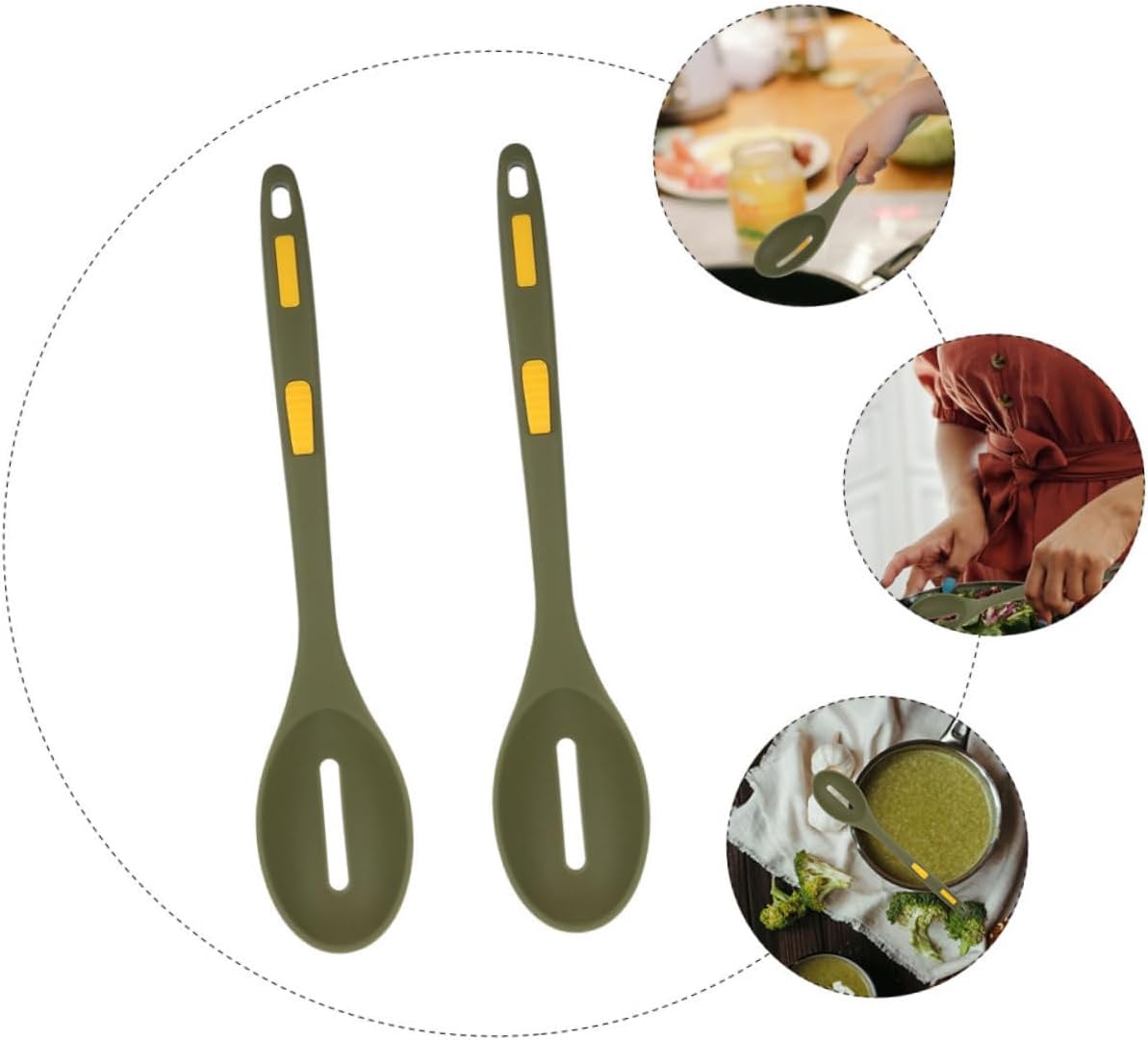 Cucharas de silicona para untar, 2 unidades, colador antiadherente, herramientas para hornear, cuchara de mezcla antiadherente, cucharas ranuradas