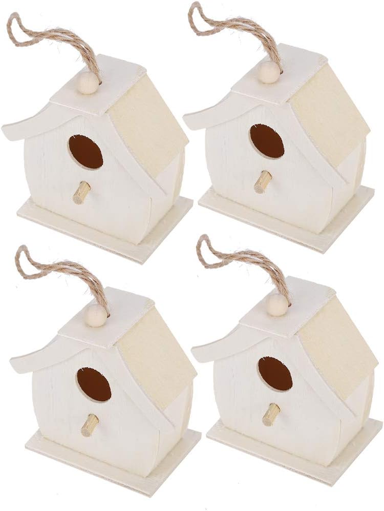 Fydun 4 piezas de madera para pájaros colgantes, nidos de pájaros, adornos para jardín al aire libre, balcón, patio, 4 unidades, casa de pájaros de