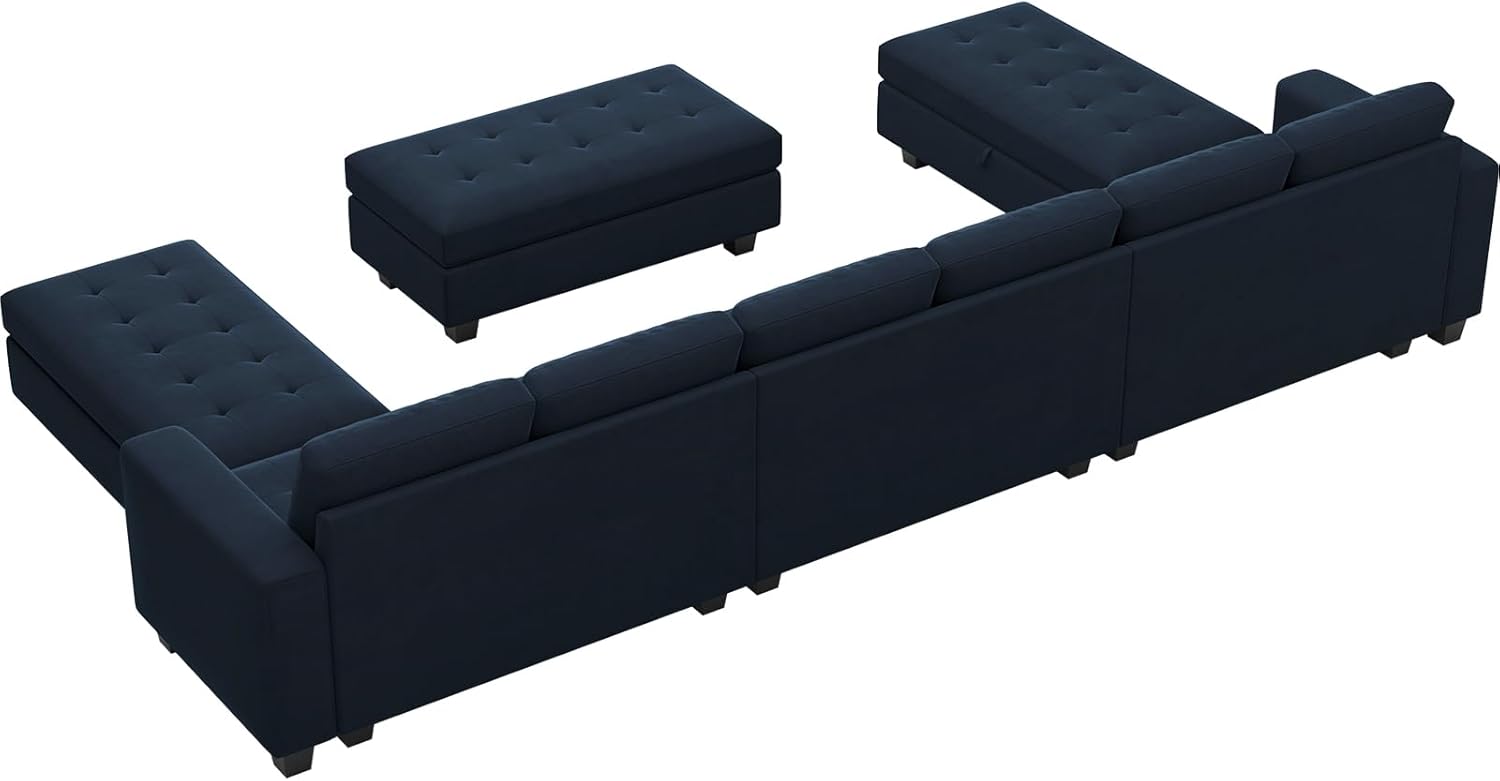 Belffin Juego de sofá modular en forma de U de gran tamaño con tumbona ancha reversible de terciopelo con almacenamiento de esquina otomana modular