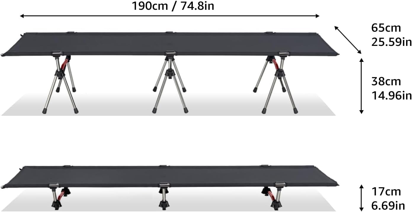 Mitozenly Catre de camping portátil y ligero de 75 pulgadas para adultos, cama de campamento para viajes al aire libre, senderismo, campamento base,